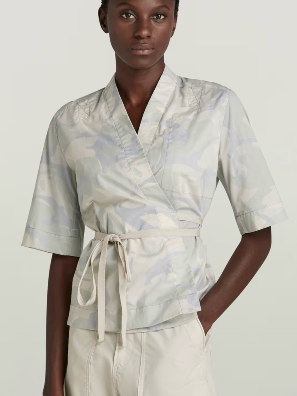 G STAR RAW ETD WRAP TOP Short sleeve kimono sage beige Tie Belt NEW DESERT VOILE